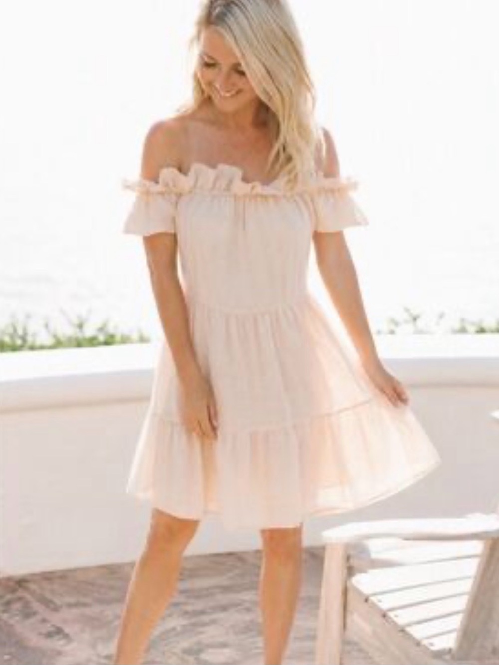 Emma Knutson Off-Shoulder Ruffled Spring Dress in Blush Cottagecore